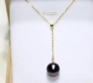 

free shipping Noble jewelry AAA top quality 10-11mm natural tahitian black red pearl pendant yellow