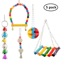 5pcsset bird parrot toys hanging bell pet bird cage hammock swing balls toy hanging toy parrot macaw parrot set toy accessories