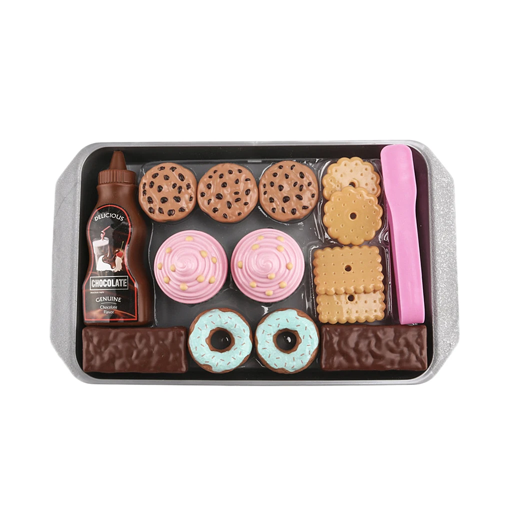 

16pcs Plastic Simulation Cookies Dessert Playset for Girls Tea Party Pretend Play Kids Role Play Toys