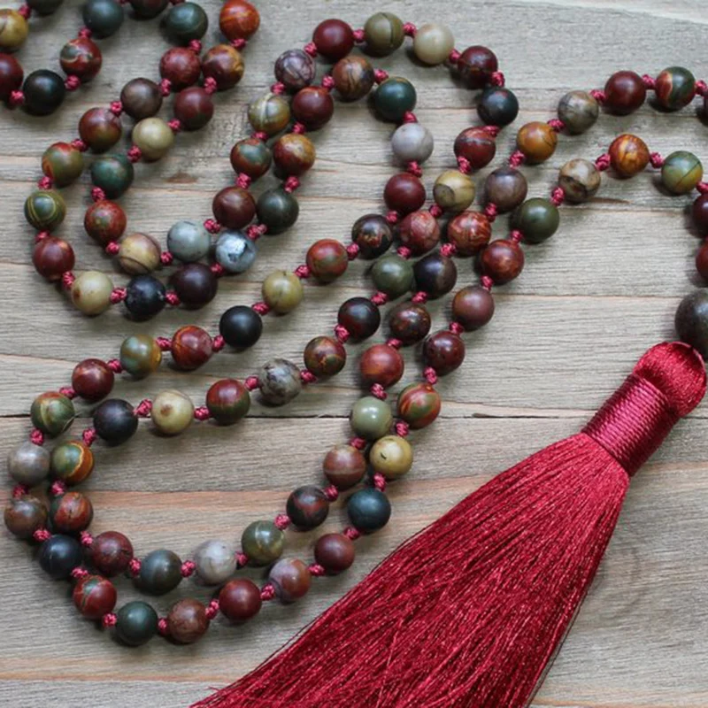 Ожерелье с Красной кисточкой для женщин 108 Mala Beads ожерелье в стиле бохо ювелирное