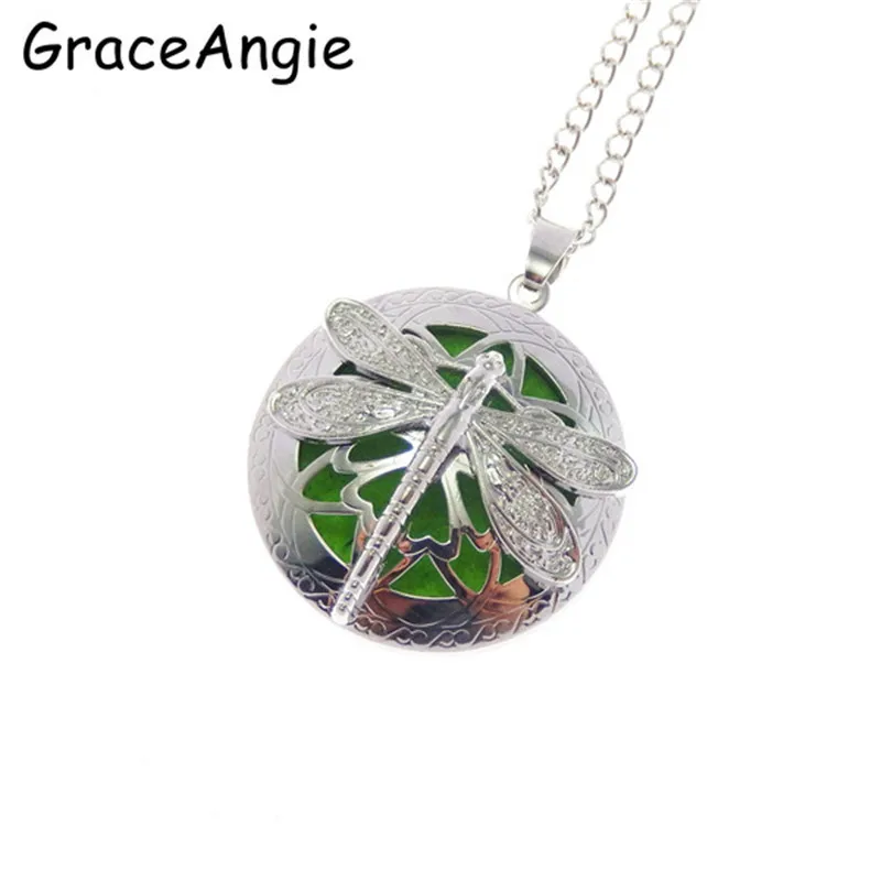Necklace Стрекоза Ароматерапия Эфирные ювелирные изделия медальоны ожерелье подвеска талисманы винтажное мужское ожерелье ювелирные изделия полые животные медальон G - Окраска металла: Necklace