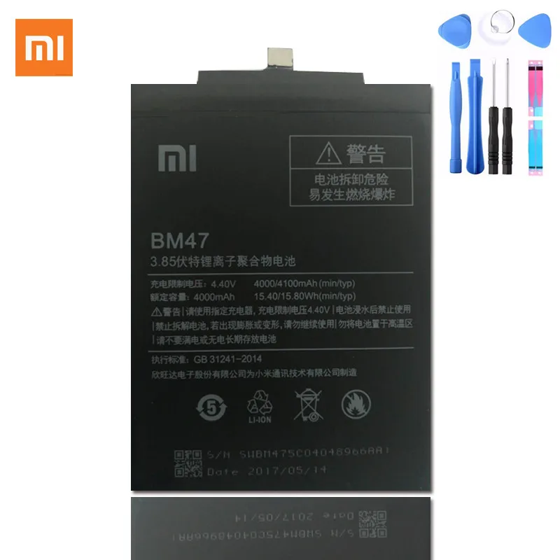 Оригинальный аккумулятор BM47 для телефона Redmi 3 3S 3X 4X pro S Xiao Mi запасная батарея