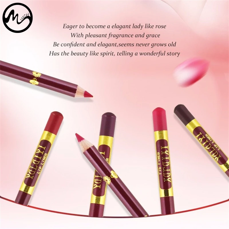 Карандаш для губ водостойкий 12 цветов телесный деревянный|lipliner pen|lip liner pencil