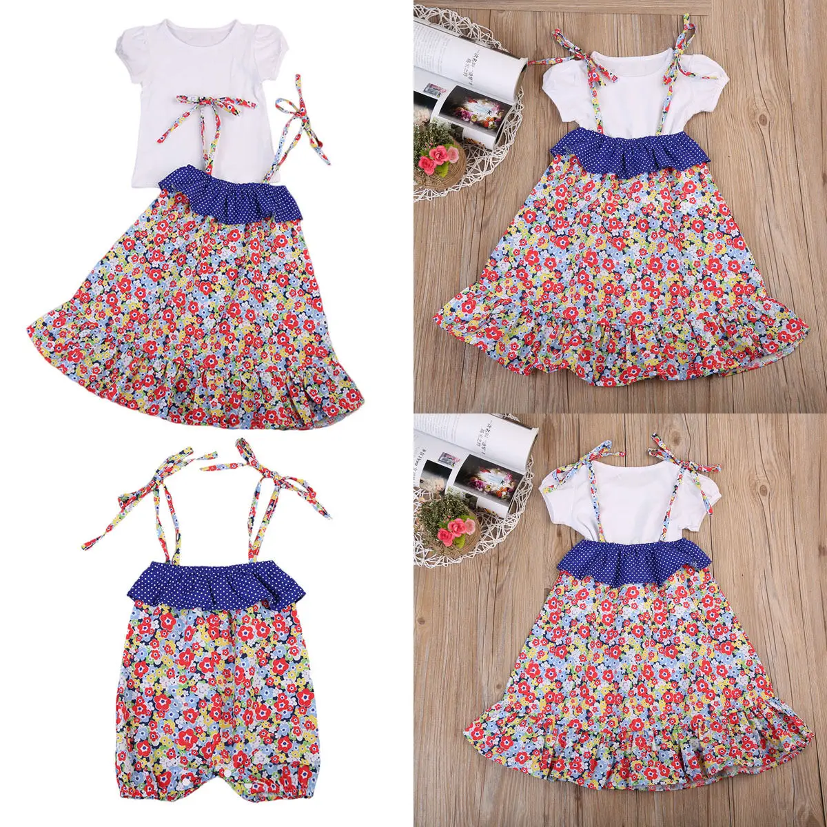 pudcooco Infant Newborn Toddler Fashion Sister Baby Casual Halter Romper Kids Girl Tops T-shirt Dress Floral Clothes Set | Мать и ребенок