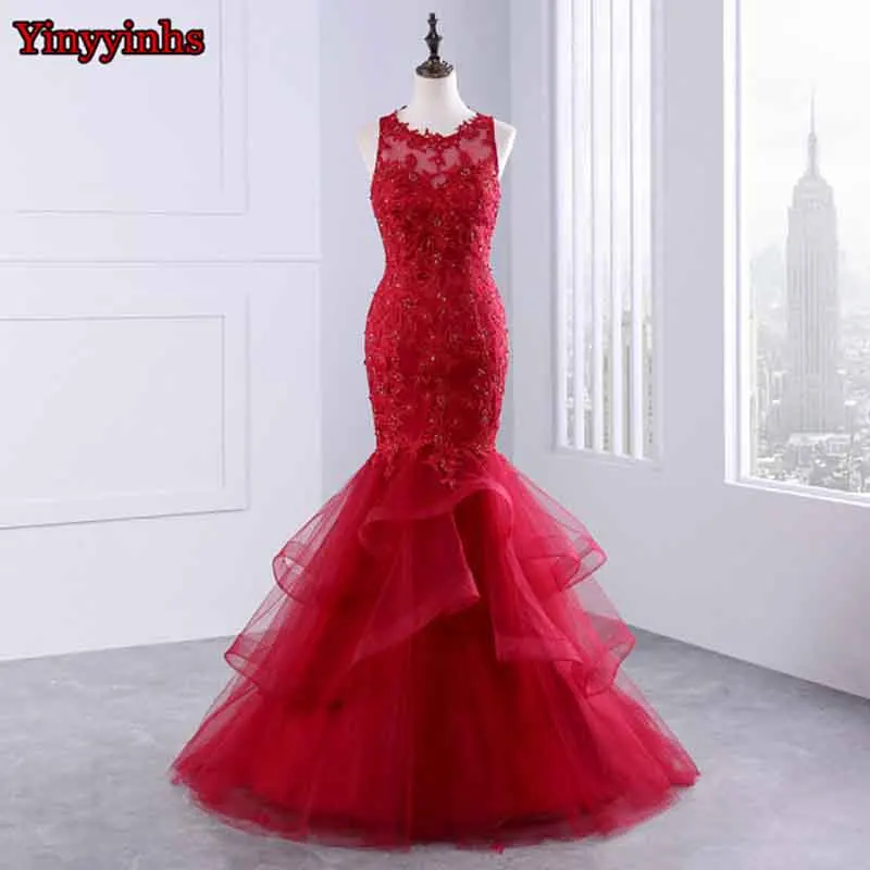Элегантные кружевные прозрачные красные вечерние платья размера плюс Длинные