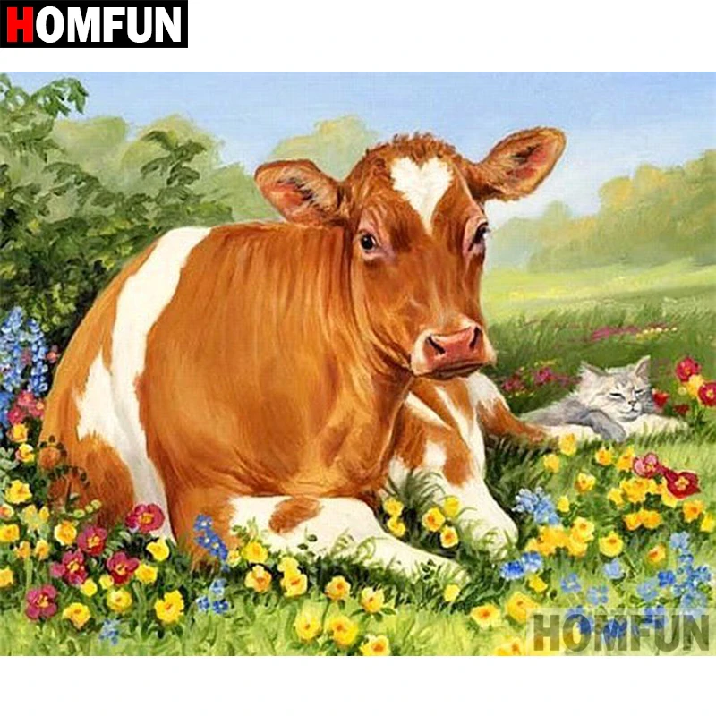 

HOMFUN 5D DIY Diamond Painting Full Square/Round Drill "Animal cow" Embroidery Cross Stitch gift Home Decor Gift A09320