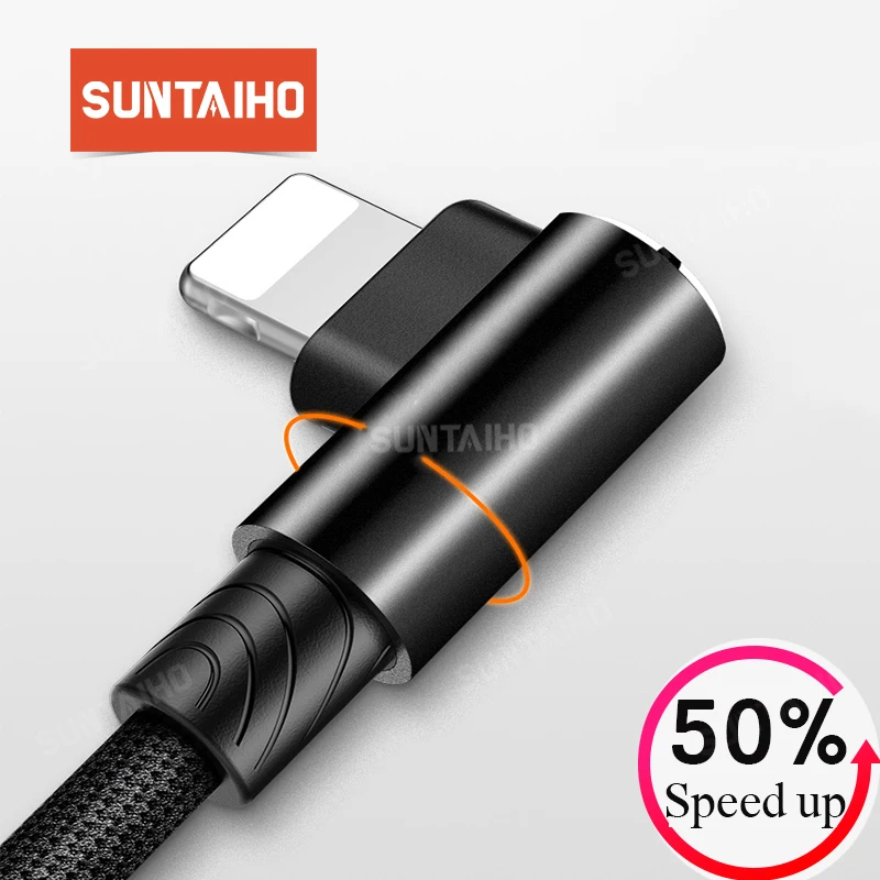 USB кабель Suntaiho для iphone XS MAX зарядный освещения 90 градусов usb зарядки Синхронизация
