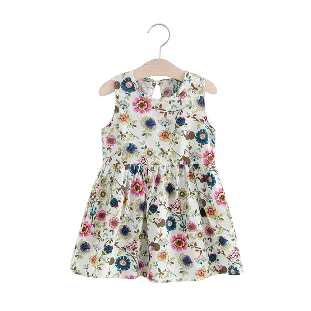 

New Fashion Casual Sweet Girls Dress Multi-color Print Children Short Dress Sleeveless Round Neck Girls Summer Dress