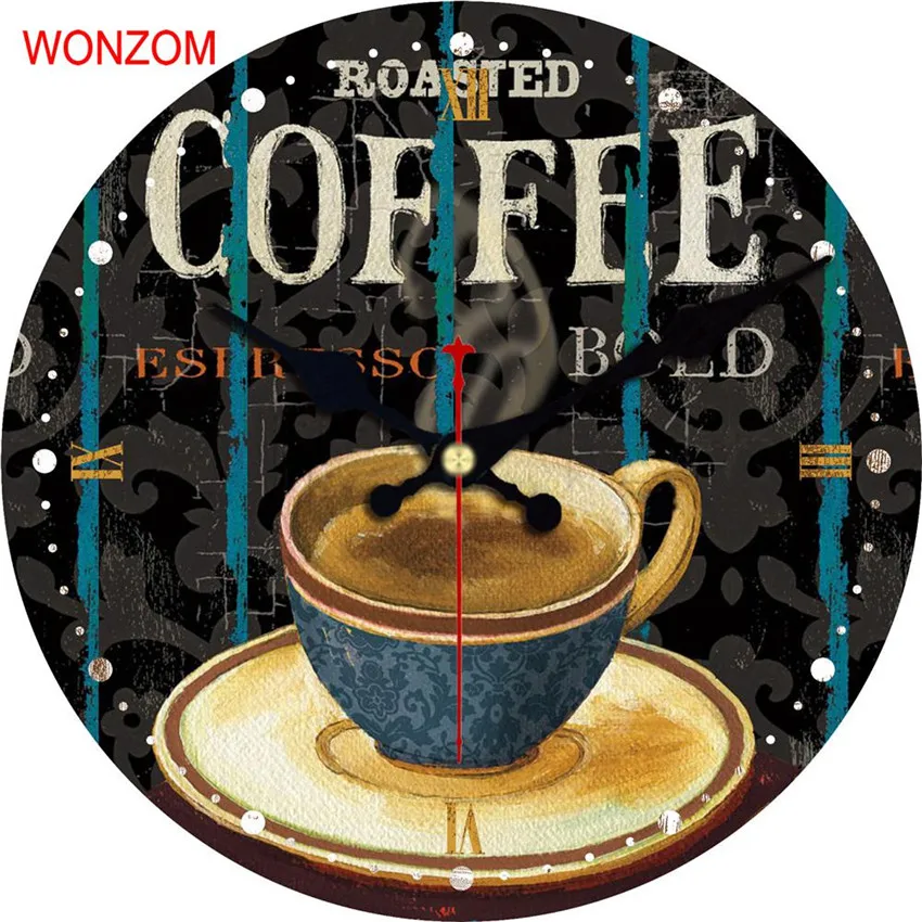 WONZOM кофейный дизайн большие настенные часы с латте тихий гостиная Настенный