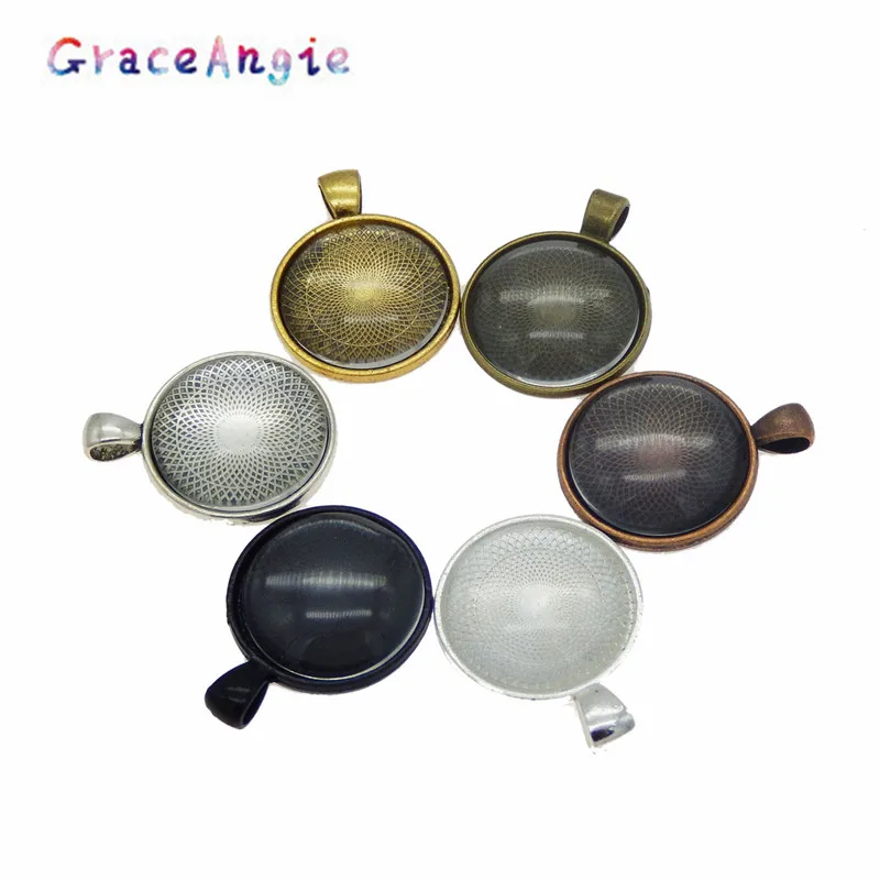 GraceAngie 6 шт./упак. смешанный круглый ободок для подвесок с стеклянной плиткой
