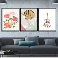 cartoon animal fashionable cat space wall art for living room nordic minimalist style home decor painting poster canvas unframe
