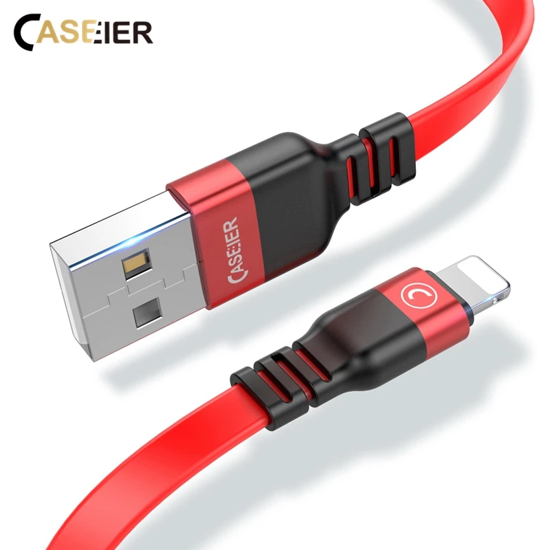 Плоский USB кабель CASEIER для iPhone X XR XS Max 8 7 6S 6 Plus 5S SE 1 м 2.3A дата быстрая зарядка C