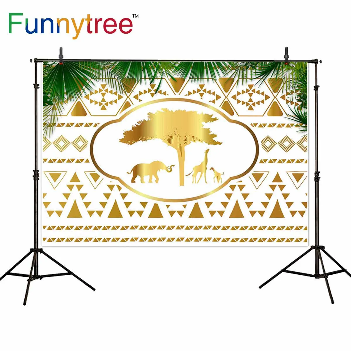 

Funnytree backdrop for photographic studio wild one golden Indian pattern safari party birthday background photobooth photocall