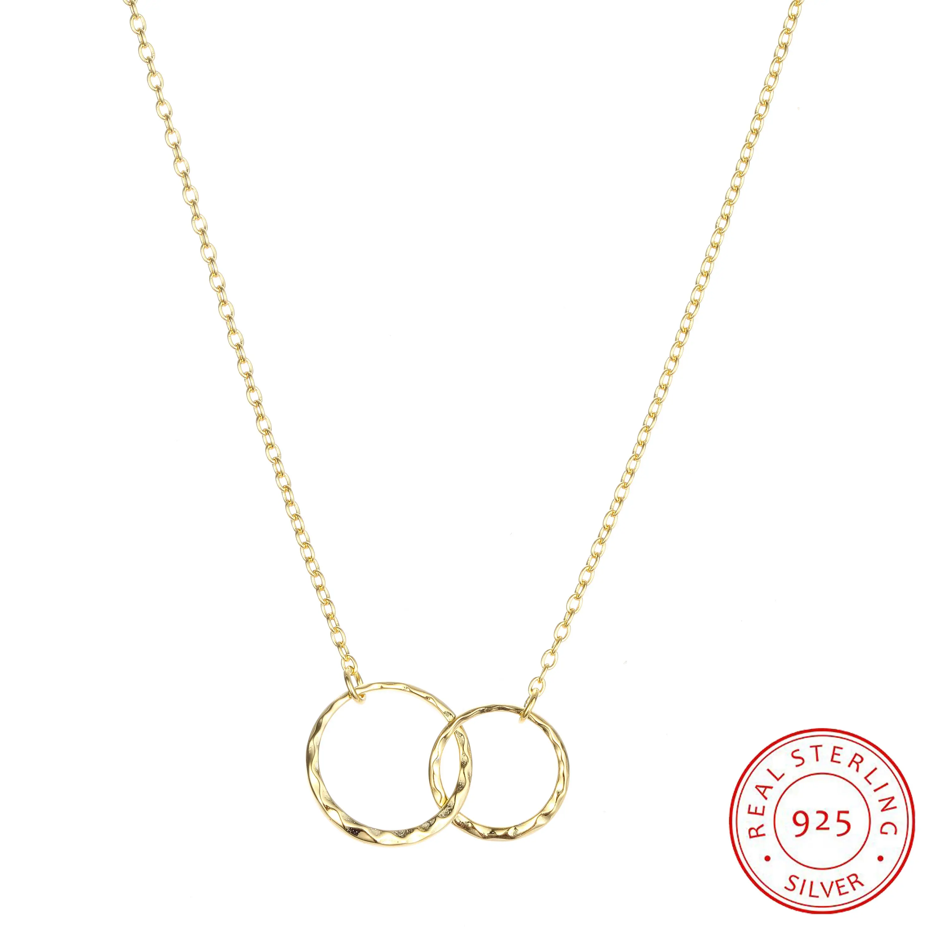 

Серебряное колье из стерлингового серебра 925 пробы с 2 кругами, изящный кулон в Корейском стиле, Женские Ювелирные украшения, подарок на свад...