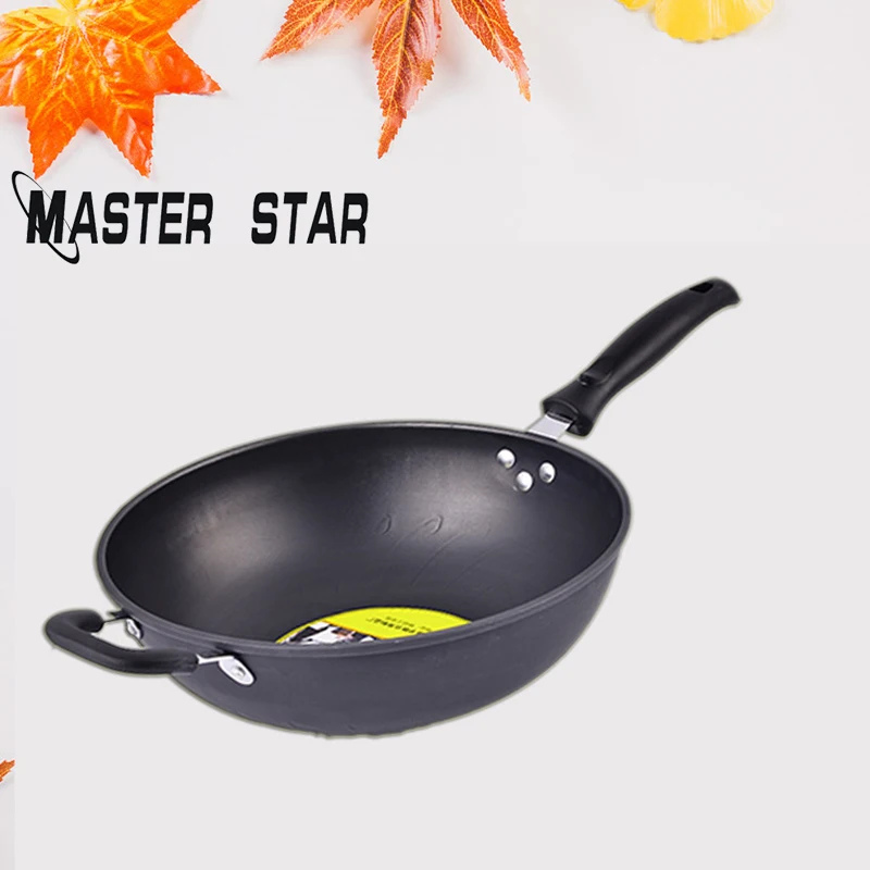 Мастер Звезда 32 см чугунные Woks для кухни антипригарная черная железная