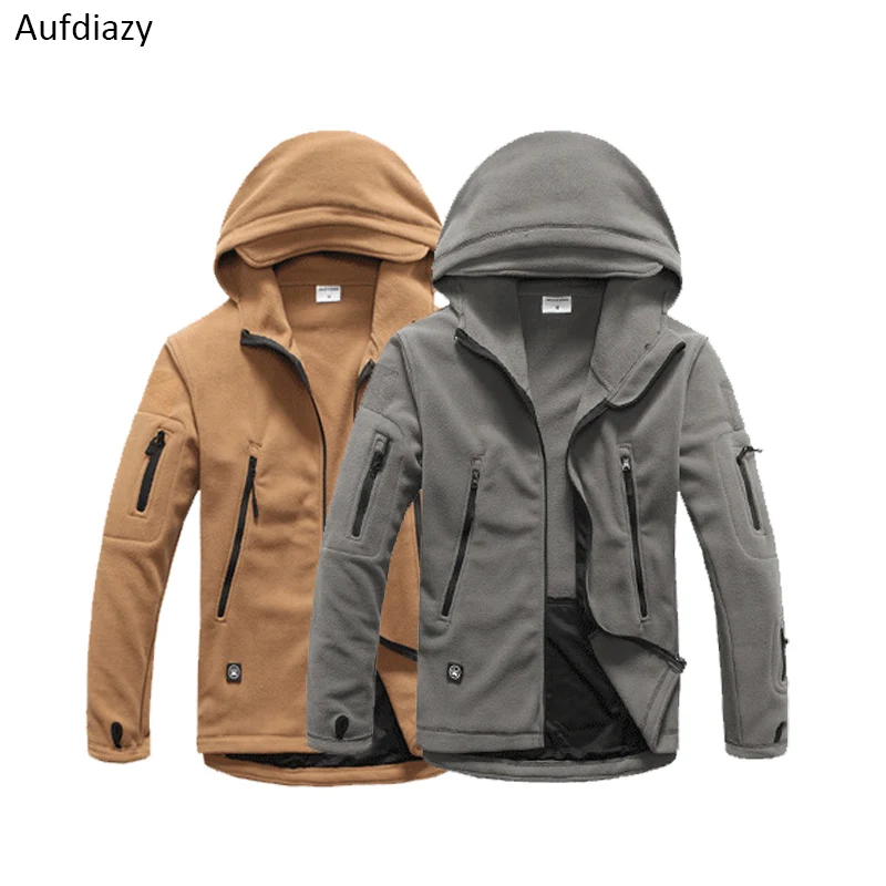 Aufdiazy Men Autumn Winter Fleece Military Tactical Jackets Outdoor Sports Hiking Trekking Male Thermal Hooded OM040 | Спорт и