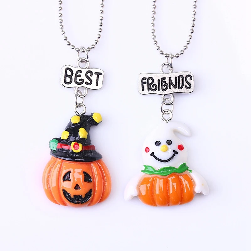 

Ожерелье с подвеской в виде тыквы, призрака на Хэллоуин, лучшие друзья, ювелирные изделия, подарки для 2 детей, Женские аксессуары, 2018