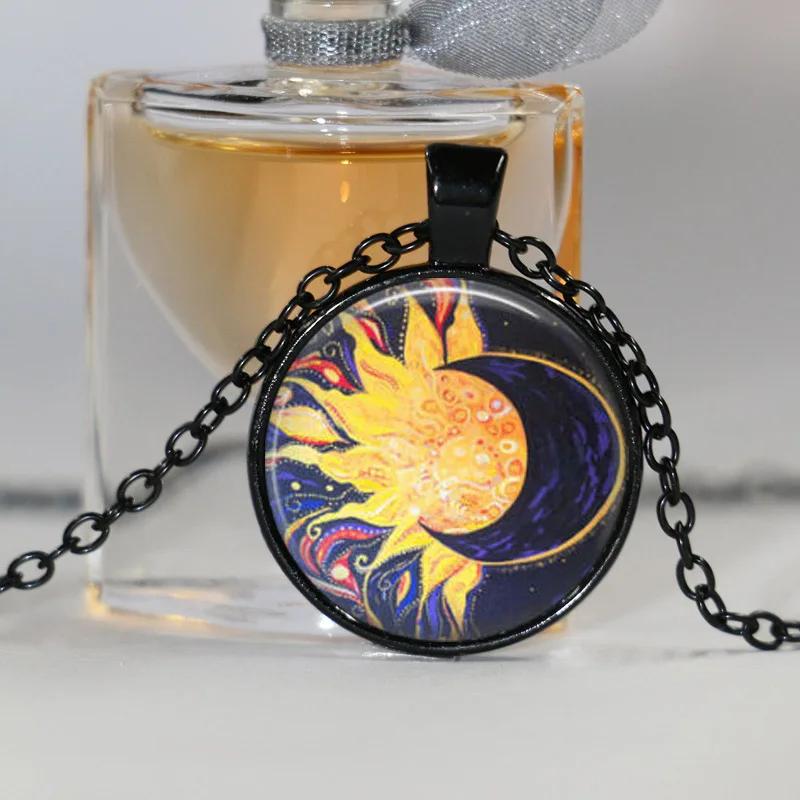 Ожерелье солнце и луна стеклянная плитка ожерелье ювелирные изделия кулон|jewelry