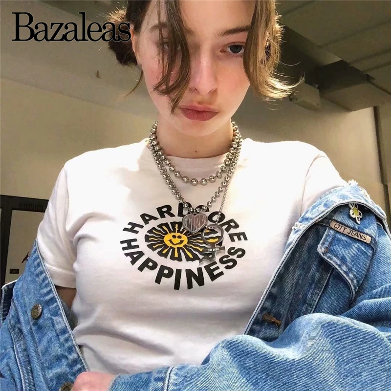 Уличная одежда Bazaleas в стиле Харадзюку укороченная женская футболка с принтом