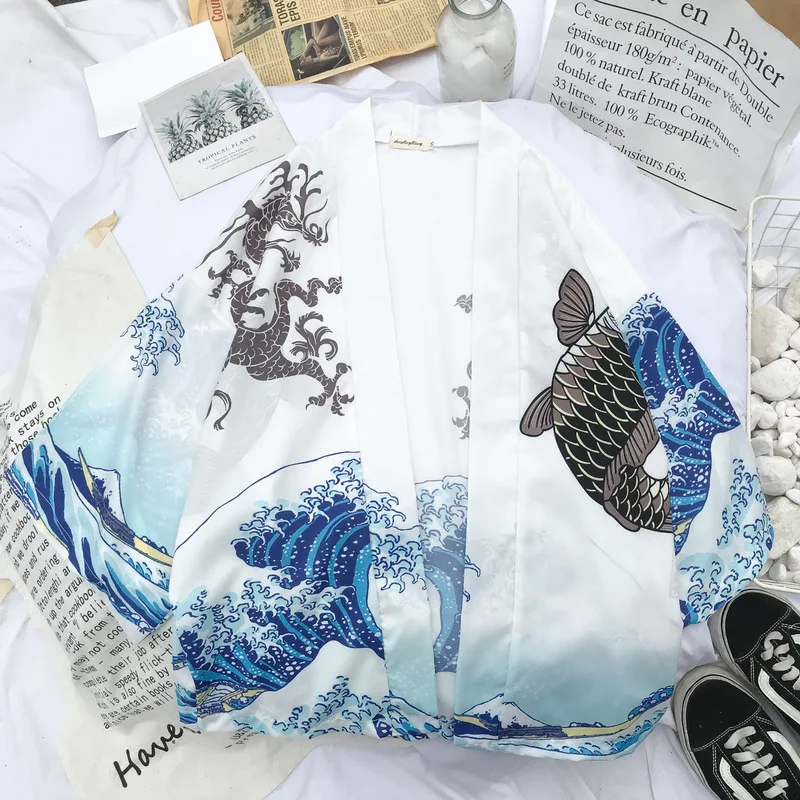 Мужская куртка кимоно в японском стиле с принтом Dragon Chimono костюм для косплея Yukata