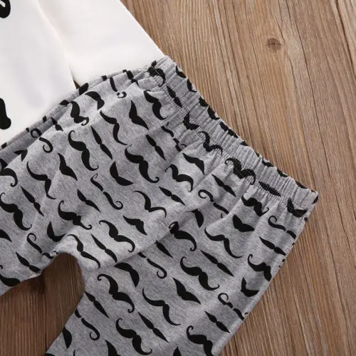 Infant Newborn Baby Girls Boy Clothes Outfit Set Cotton Beard Print Tops Romper +Long Pants Hats Kids 3Pcs Clothing Sets Sunsuit | Детская