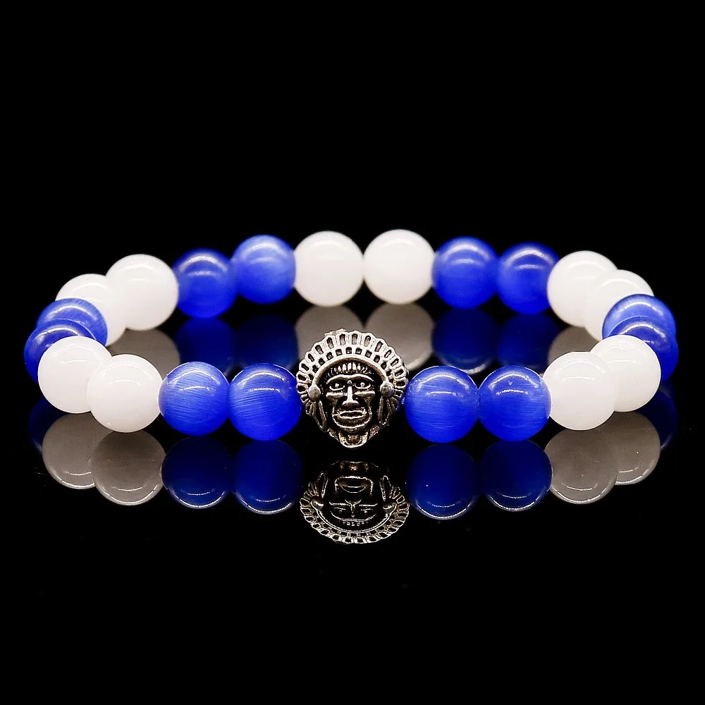 Натуральный голубой опал с белым халцедоном мужские браслеты подвесками бусины