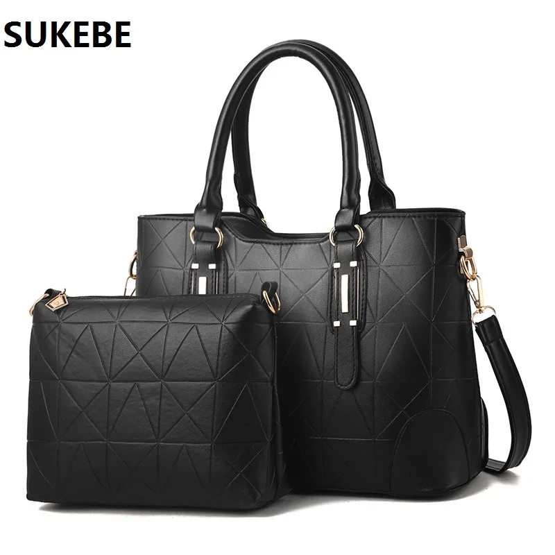 SUKEBE Women Handbag High Quality Female Solid Tote Bag 2pcs/Set Composite Messenger Bags Bolsa | Багаж и сумки