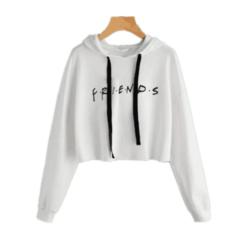 Women Friends Letter Printed Hoodie Casual Crop Tops K-pop Short Pullover Long Sleeve Drawstring Hooded Sudadera Mujer 2018 | Женская