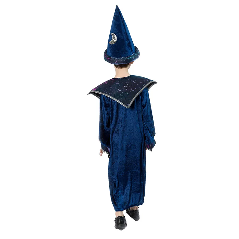 Kid Boys Girls Halloween Magician Wizard Costume Funny Dress Maxi Gown Robe Hat Set Party Performance Clothing For Little Chid |