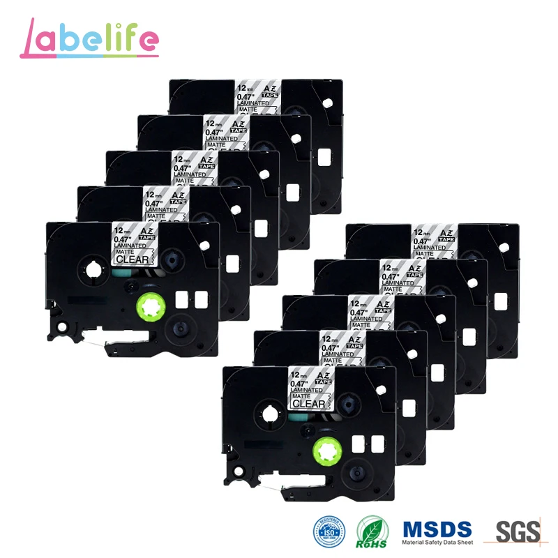 Labelife 10 упаковок 12 мм * 8 м черный на матовой прозрачной TZe M31 TZM31 картриджи для