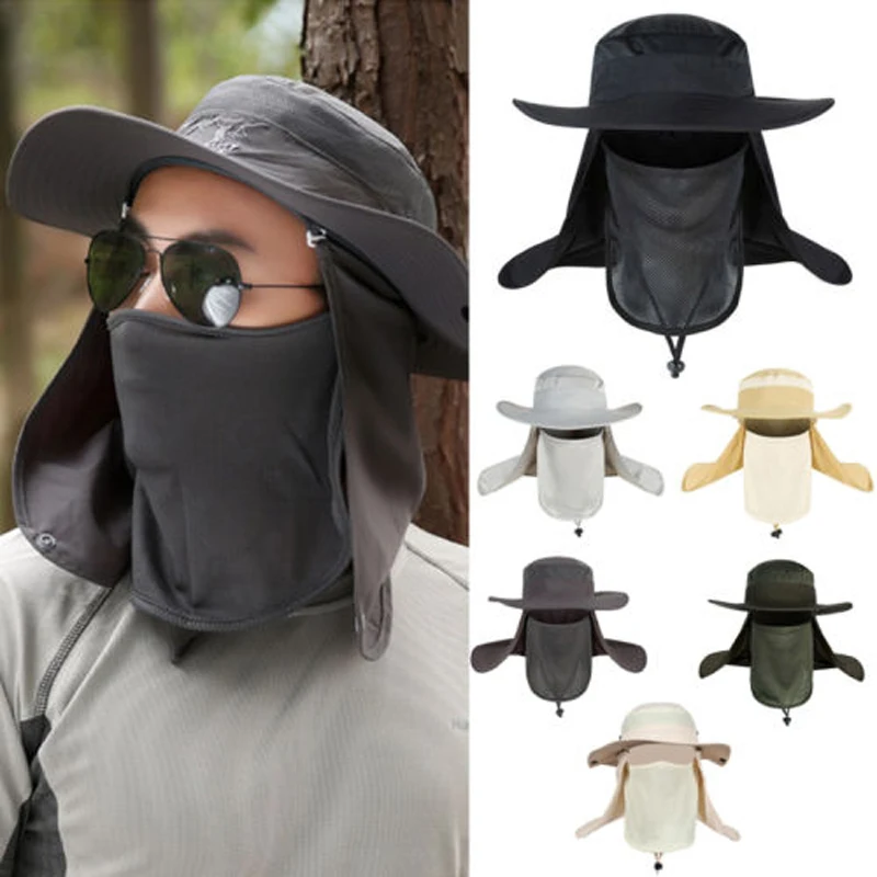 

2018 Unisex Women Men's Hiking Fishing Hat Outdoor Sport Sun Protection Neck Face Cover Fishing Buckets Hats With Four Colors