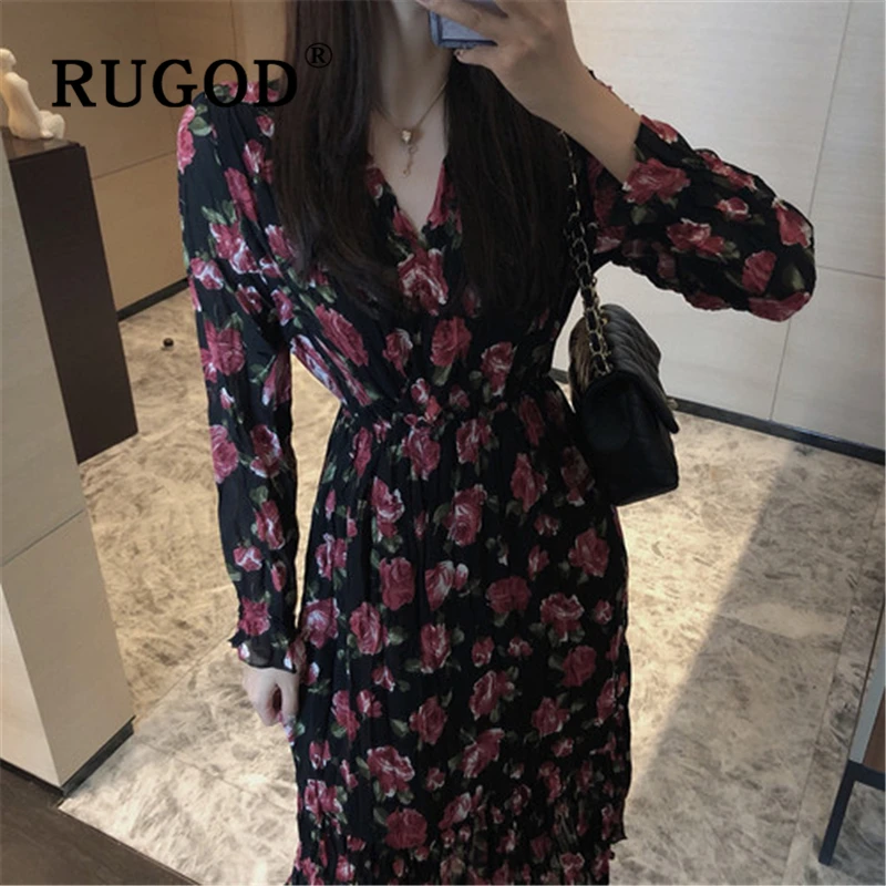 Женское длинное платье с цветочным принтом RUGOD Ins корейские пляжные вечерние