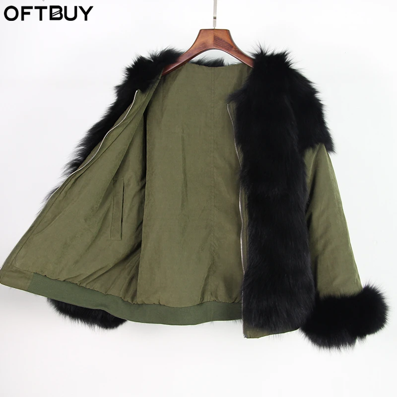 Oftbuy 2017 обе стороны для носки Новые натуральной лисы пальто с мехом зимняя куртка