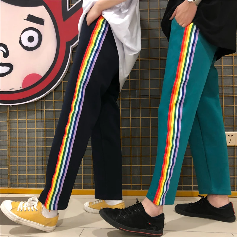 Женские панталоны весна-лето 2021 корейский стиль Ulzzang Harajuku Bf радужные полосатые