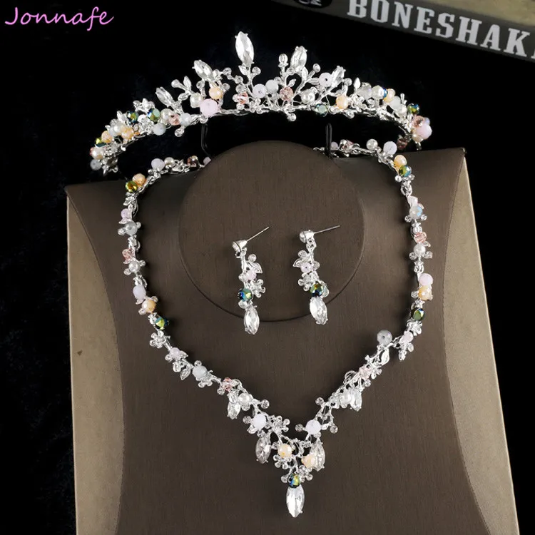 Jonnafe серебряная ветка листьев свадебная тиара ожерелье серьги Birdal ювелирный