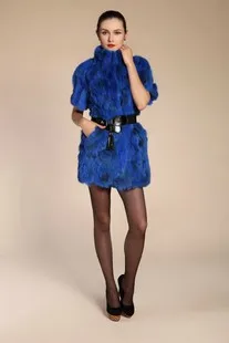 

Spring Autumn Women's Genuine Real Spliced Rabbit Fur Coat Short Sleeve Lady Medium-long Outerwear Clothing VF0548