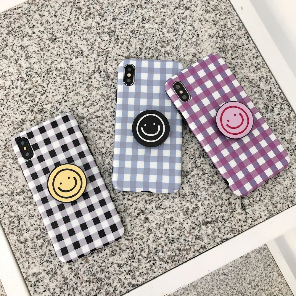 Colorful Grid Patterned Phone Case For iPhone 6 6s 7 8 plus XR X XS Max Back Cover Cute Smile Soft Cases Coque |
