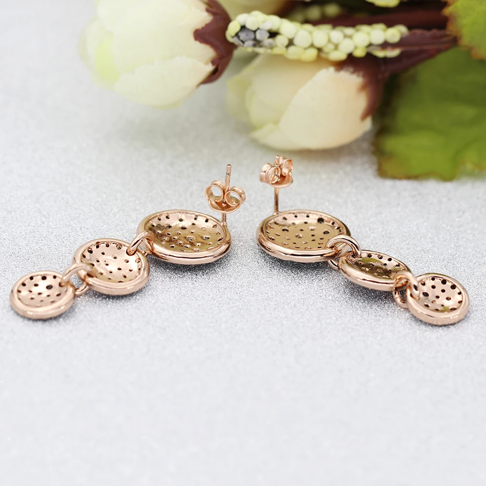 Новейшие романтические брендовые розовые золотые с черным Цирконом длинные три