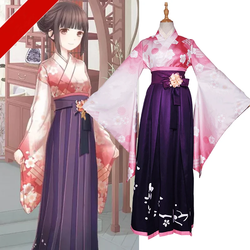 Anime! Miracle Nikki Lin Lang Pear Court Flowers Kimono Uniform Cosplay Costume Female Ancient Style Dress Free Shipping |