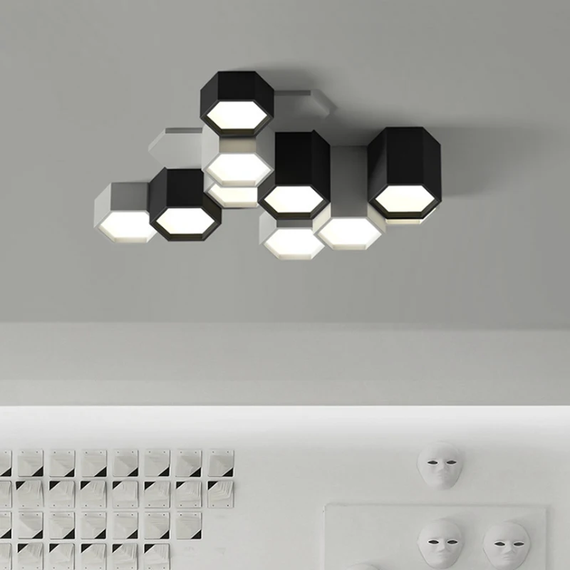 Современный минималистичный DIY комбинированный шестигранный дизайнерский потолочный светильник матовый Железный светодиодный светильник для гостиной акриловый декоративный светильник