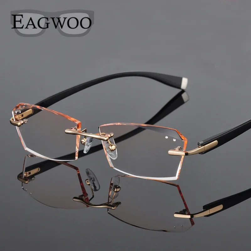 Metal Alloy Eyeglasses Men Rimless Prescription Reading Myopia Color MR-8 Crystal Glasses Frameless Spectacle Color Lenses258026