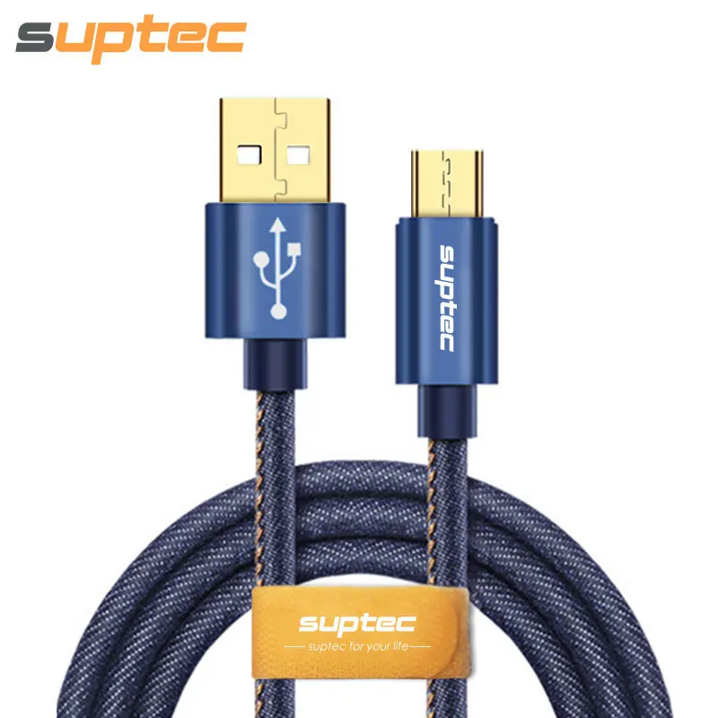 Suptec Micro USB кабель для Samsung S7/S6/S5 Xiaomi Huawei LG Android Phone деним Плетеный золото покрытием