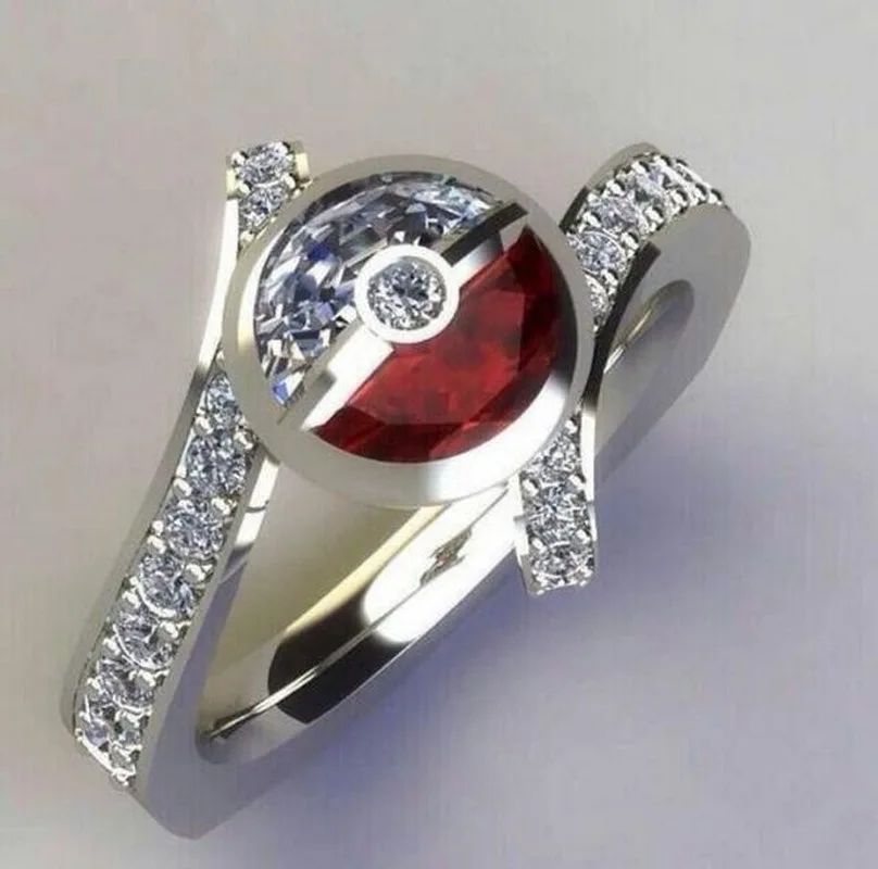 Pokemon Pikachu, Pokemon, Pokemon Ball, Bling, циркон, камень, серебро, милые кольца для женщин, для свадьбы, помолвки, модные ювелирные изделия с героями мультфильмов, новинка