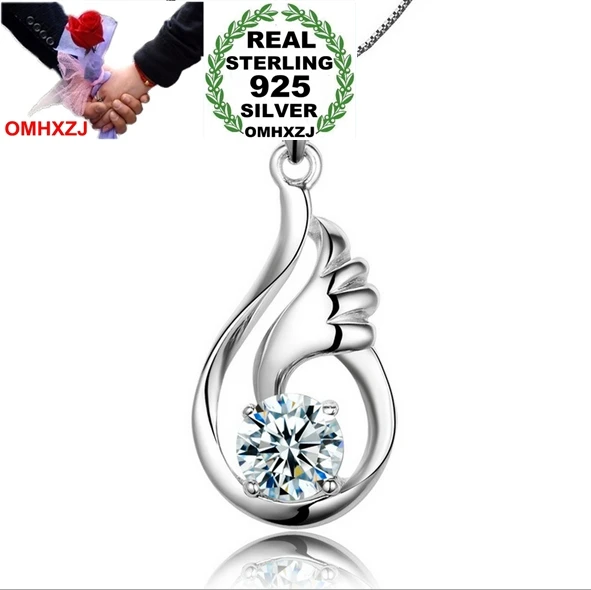

OMHXZJ Wholesale geometric woman Natural angel wings kpop 925 sterling silver pendant Charms PE46 NO Chain Necklace