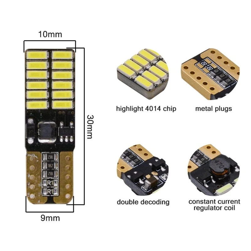 200 шт. Авто w5w T10 саn-шина 24 smd светодиодные лампы для номерного знака позиции парковка багажник Лампы для чтения 194 W5W 9-30 в, не полярности