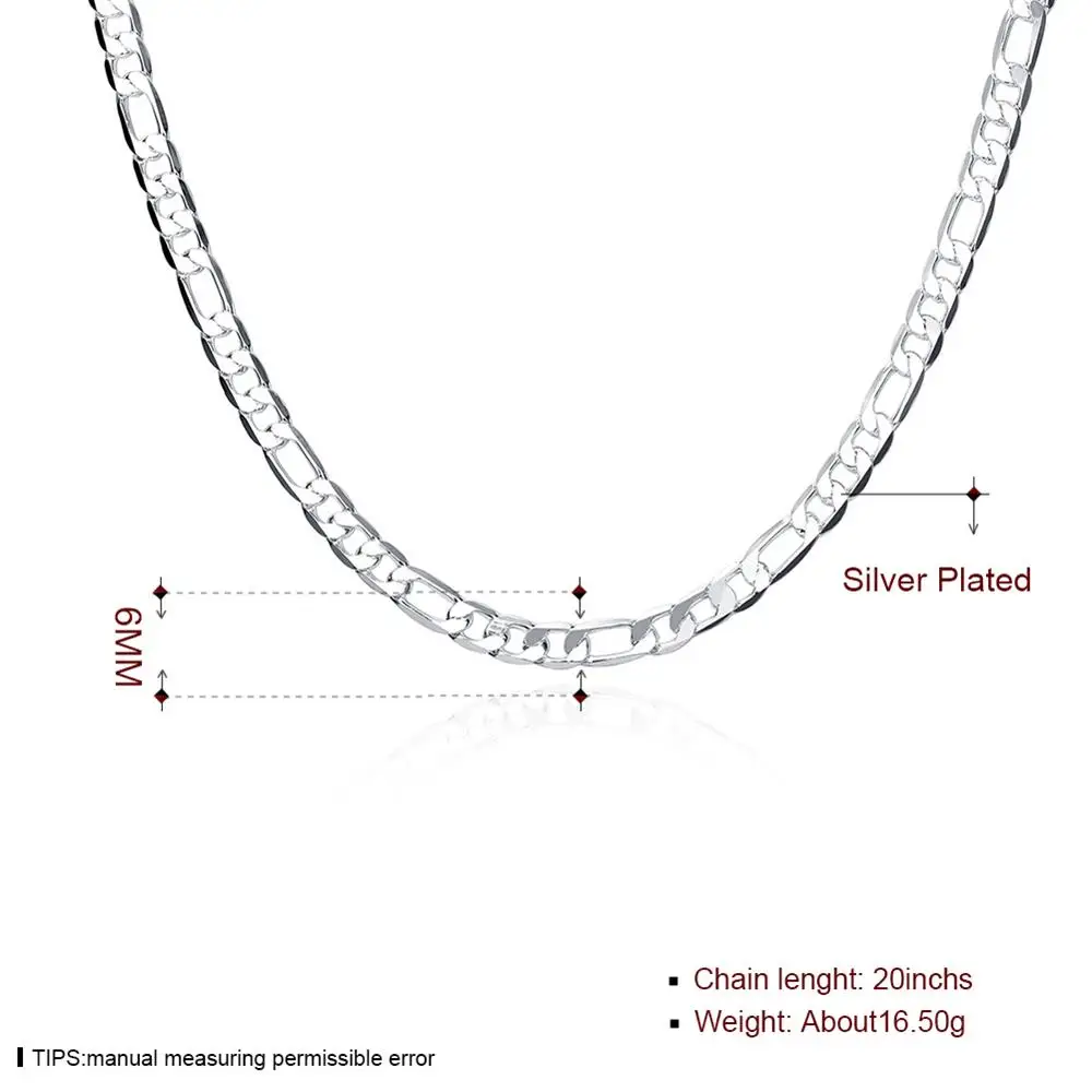N032 6MM Figaro Chain 20inch Wholesale Fashion silver plated jewelry fine chain pendant necklace lady gift classic hot figaro | Украшения и