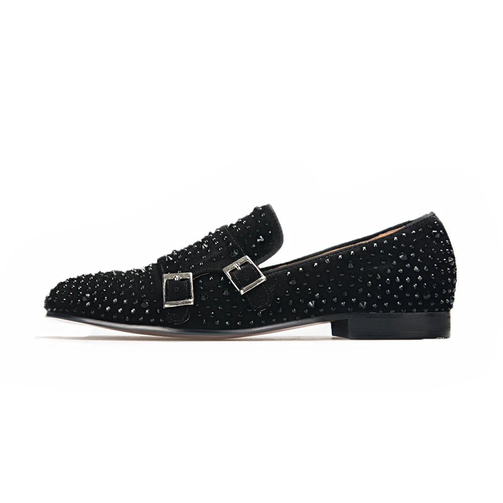 Men shoes men loafers with black rhinestone and hasp wedding party casual somking slippers big size flats | Обувь