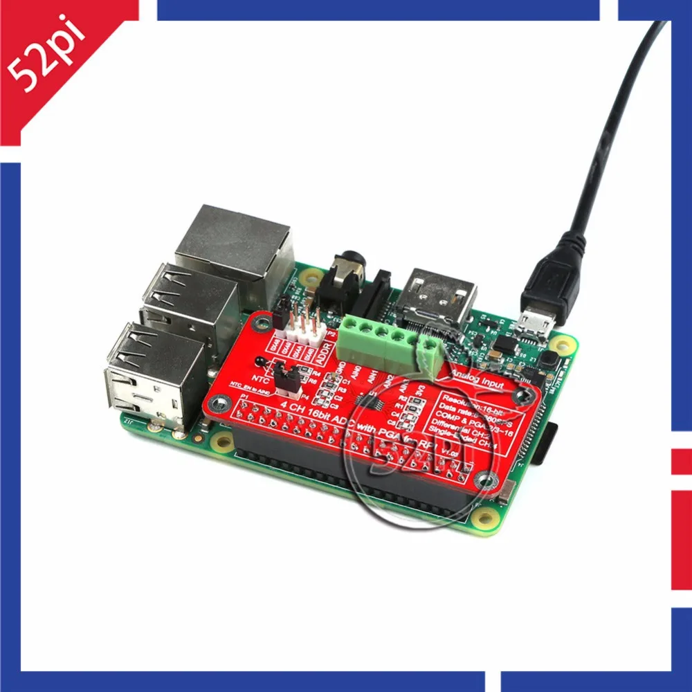 52Pi 16 бит I2C ADS1115 модуль АЦП 4 канала для Raspberry Pi 3/2 Модель B|raspberry pi 3|raspberry pipi 3 |