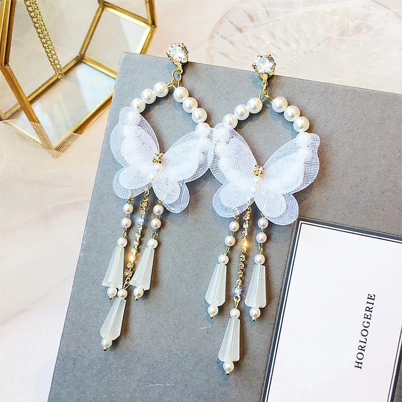 Женские Романтические серьги подвески с бабочкой элегантные длинные