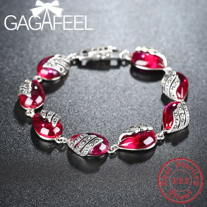 GAGAFEEL серебро 925 пробы красный зеленый камень браслеты для женщин женские